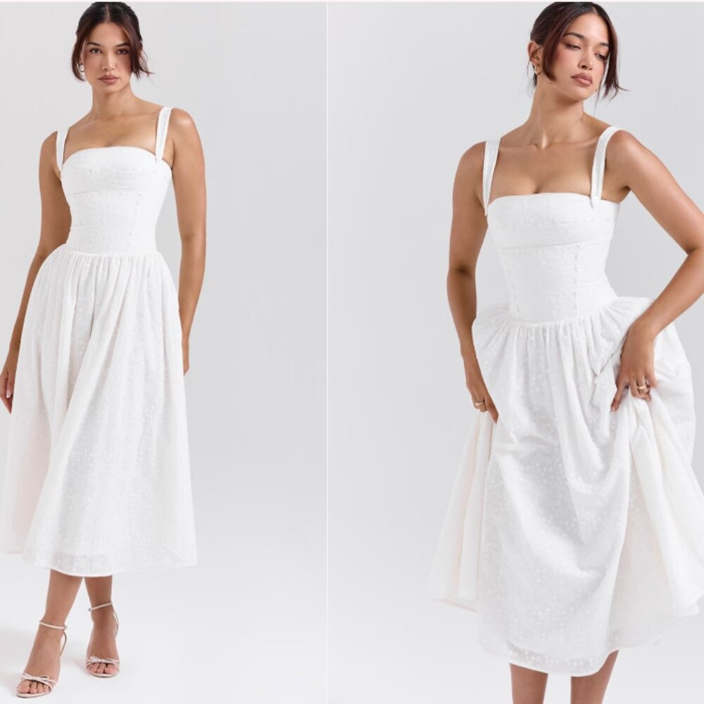 HOUSE OF CB 'Vivien' White Broderie Anglais Midi Sundress NWOT